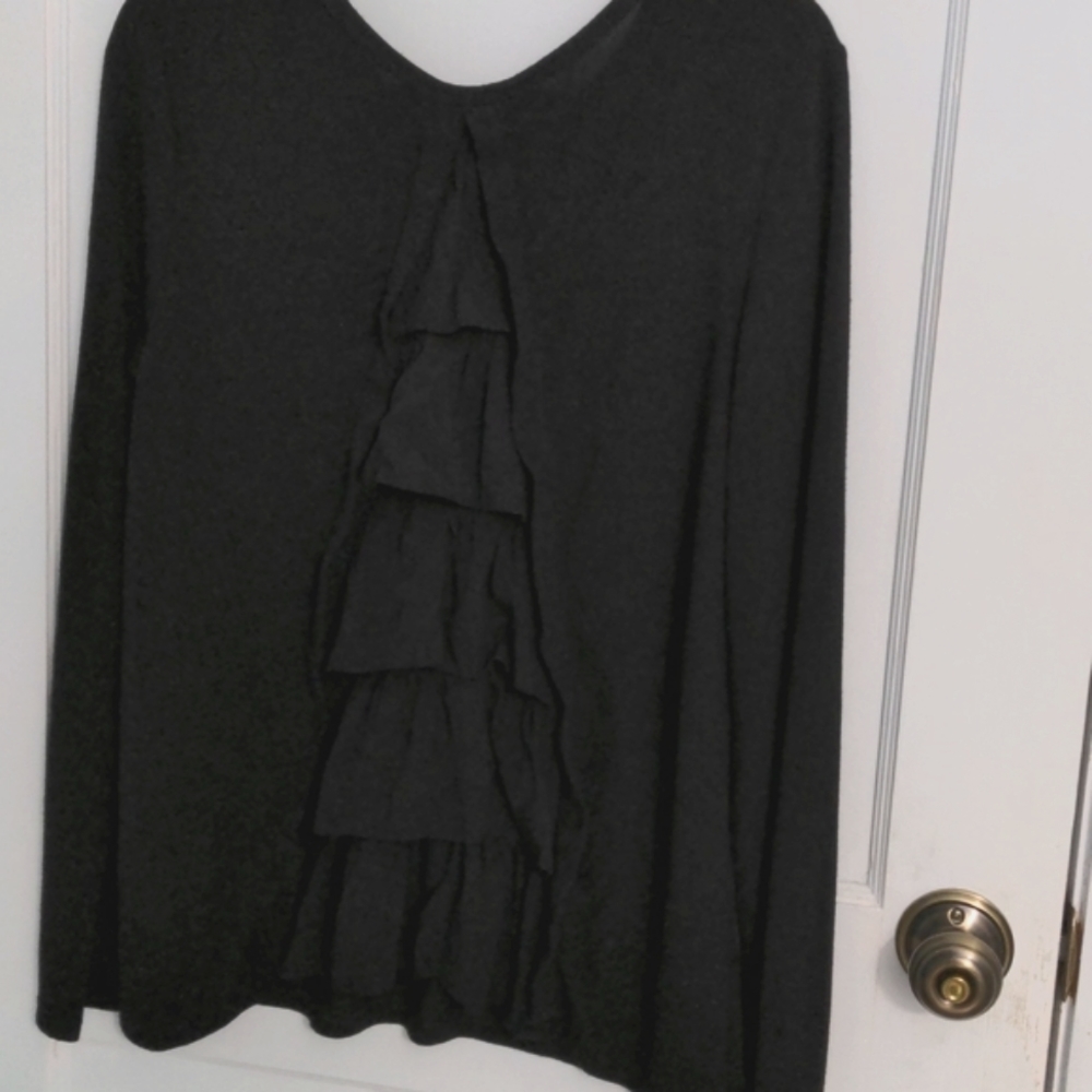 Ya Los Angeles Black Long Sleeved Top with Ruffle Design in Back